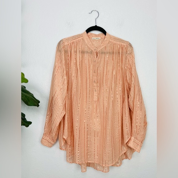 Ulla Johnson Momo Blush Pink Lurex metallic Rose Gold Long Sleeve Tunic Top - Picture 2 of 6